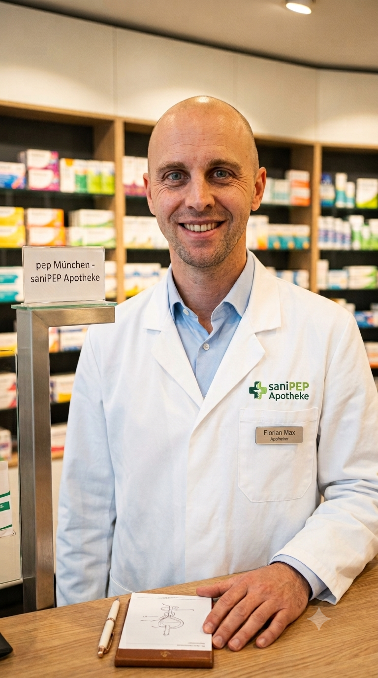Apotheker Florian Max in der saniPEP Apotheke im PEP in München-Neuperlach